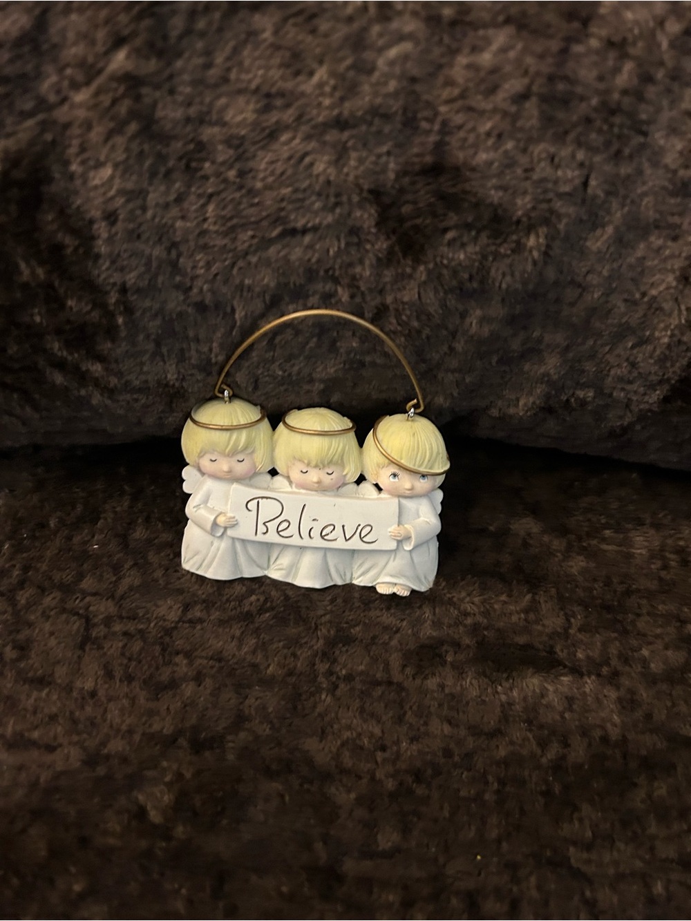 Vintage Trio Angel Figurine 'Believe' - White & Blonde